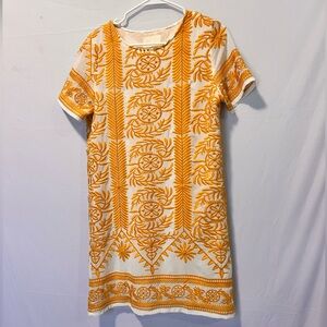 ALL:ROW Yellow Embroidered Short Sleeve Mini Shift Dress Summer Beach Cruise S